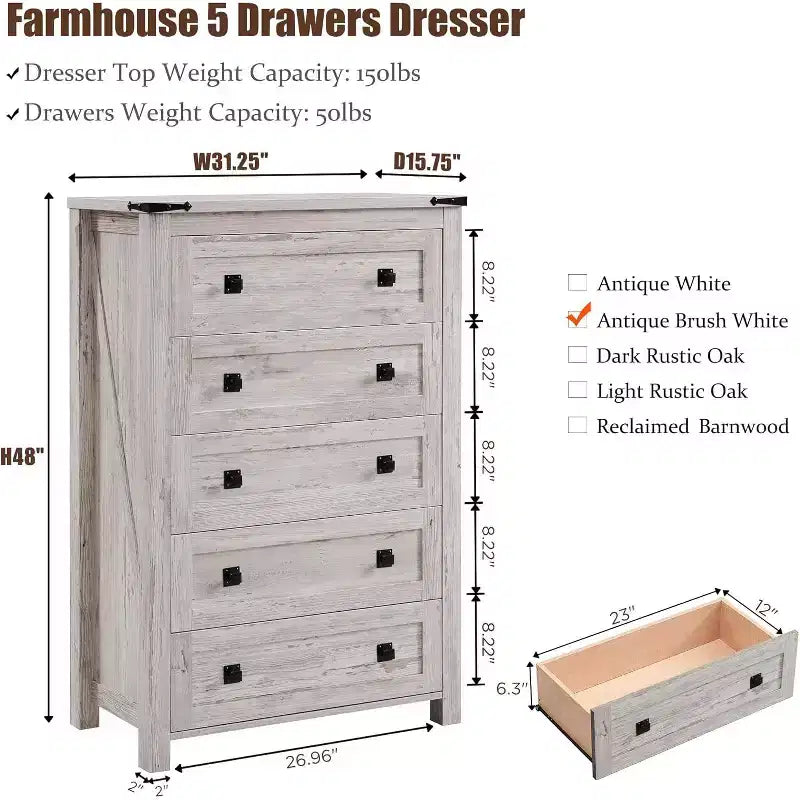 Grande commode de ferme à 6 tiroirs – Meuble de rangement rustique en bois