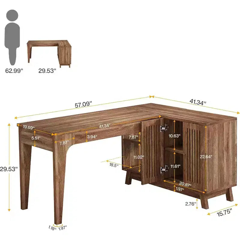 Bureau d'ordinateur en forme de L de 145 cm avec armoire de rangement pour bureau à domicile