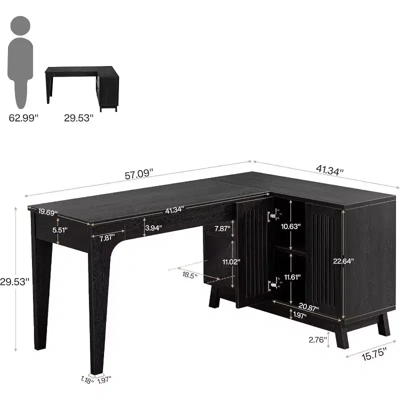 Bureau d'ordinateur en forme de L de 145 cm avec armoire de rangement pour bureau à domicile