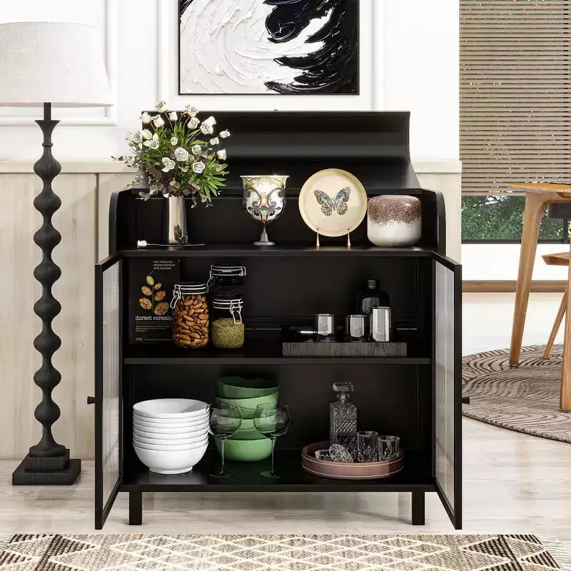 Buffet de cuisine moderne avec portes en verre trempé et plateau relevable