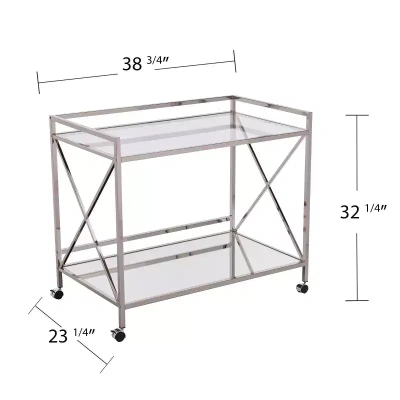 Dessert de bar à deux étages avec étagères en miroir et roulettes verrouillables – Argent et anthracite