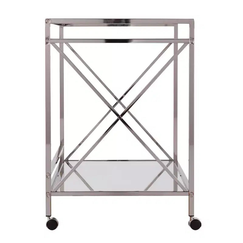 Dessert de bar à deux étages avec étagères en miroir et roulettes verrouillables – Argent et anthracite
