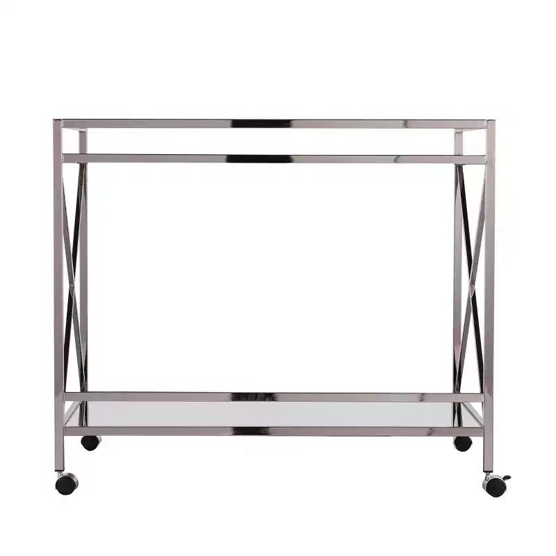 Dessert de bar à deux étages avec étagères en miroir et roulettes verrouillables – Argent et anthracite