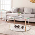 Table basse cocktail ronde glamour – Cadre doré et plateau en verre trempé