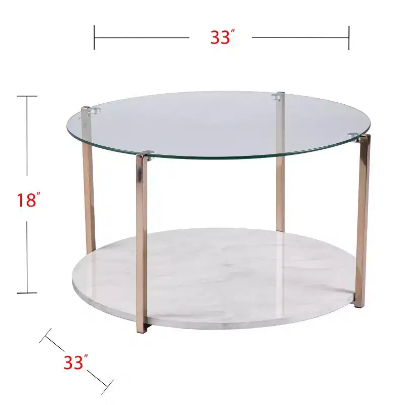 Table basse cocktail ronde glamour – Cadre doré et plateau en verre trempé