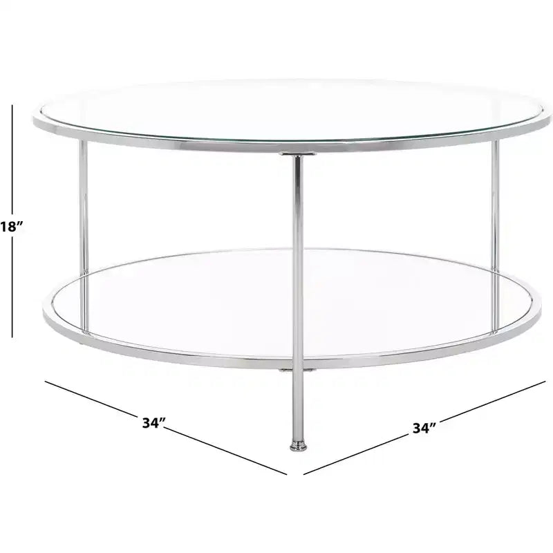 Table basse ronde à deux niveaux avec plateau en verre et étagère miroir – Charbon de bois
