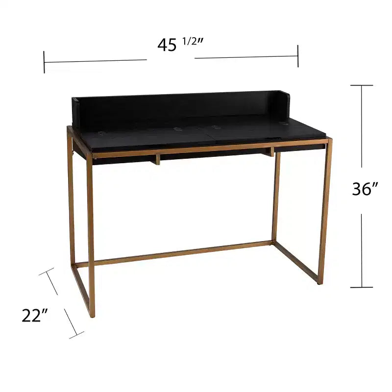 Bureau à rabat avec rangement dissimulé – Noir, 115,6 cm de large