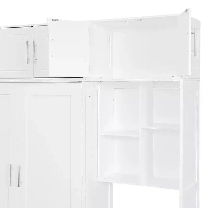 Lit mural escamotable simple avec armoire supérieure, étagères, lumière et port USB