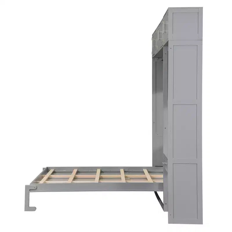 Lit mural escamotable simple avec armoire supérieure, étagères, lumière et port USB