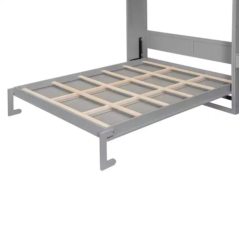 Lit mural escamotable simple avec armoire supérieure, étagères, lumière et port USB