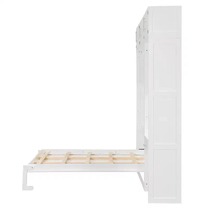Lit mural escamotable simple avec armoire supérieure, étagères, lumière et port USB