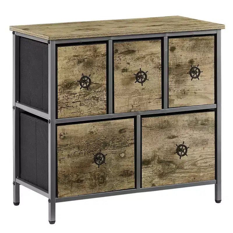 Commode haute en bois avec 5 tiroirs – Table de chevet pour chambre ou salon, Gris