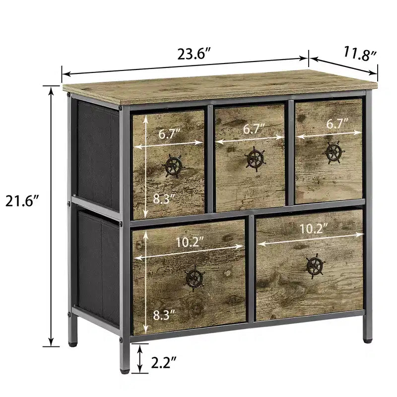 Commode haute en bois avec 5 tiroirs – Table de chevet pour chambre ou salon, Gris