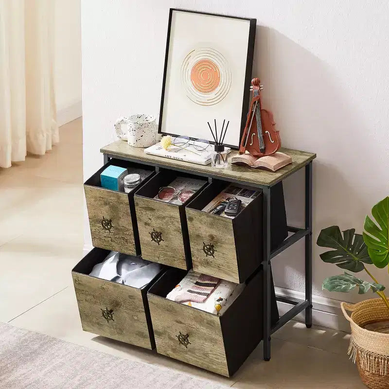 Commode haute en bois avec 5 tiroirs – Table de chevet pour chambre ou salon, Gris