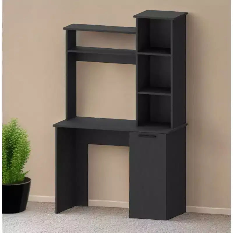Bureau d'ordinateur noir de 39 pouces avec huche et meuble de rangement