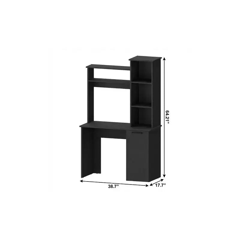 Bureau d'ordinateur noir de 39 pouces avec huche et meuble de rangement