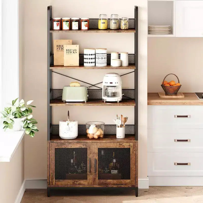 Bibliothèque industrielle de 180 cm avec meuble de rangement – 4 niveaux, marron