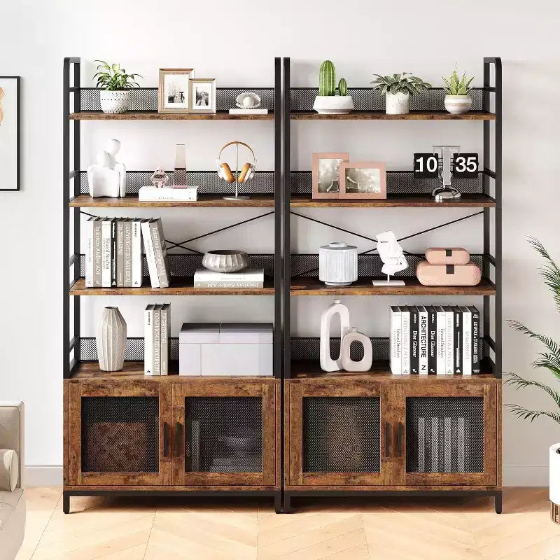 Bibliothèque industrielle de 180 cm avec meuble de rangement – 4 niveaux, marron