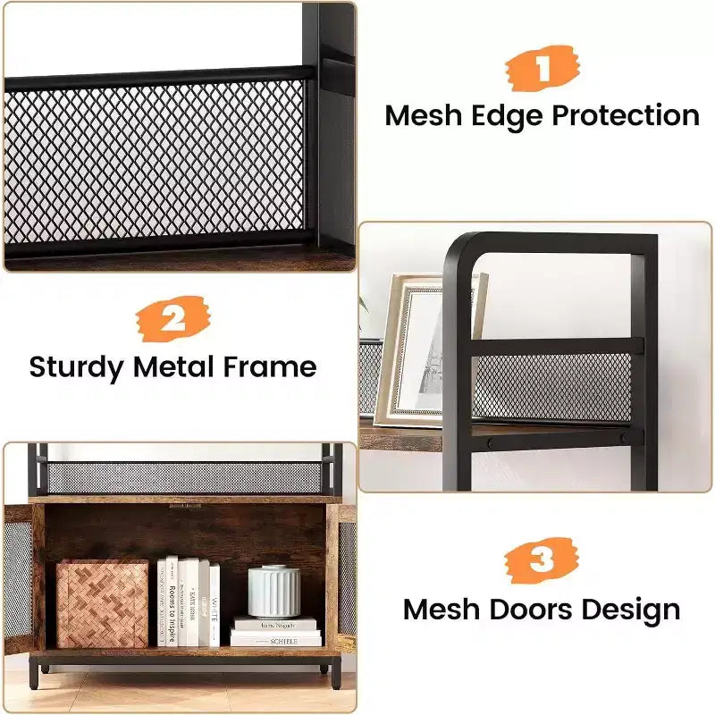 Bibliothèque industrielle de 180 cm avec meuble de rangement – 4 niveaux, marron