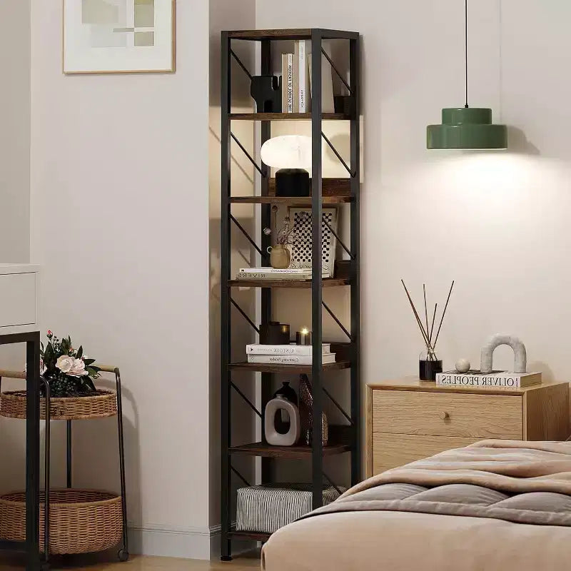 Bibliothèque industrielle de 180 cm avec meuble de rangement – 4 niveaux, marron