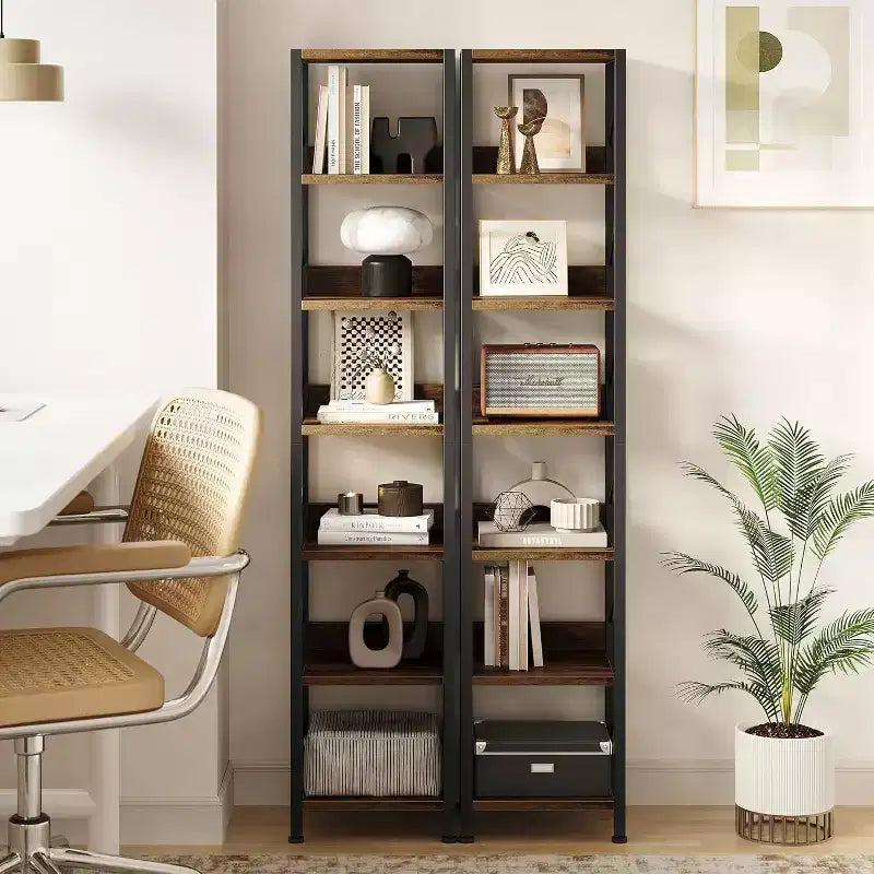 Bibliothèque industrielle de 180 cm avec meuble de rangement – 4 niveaux, marron