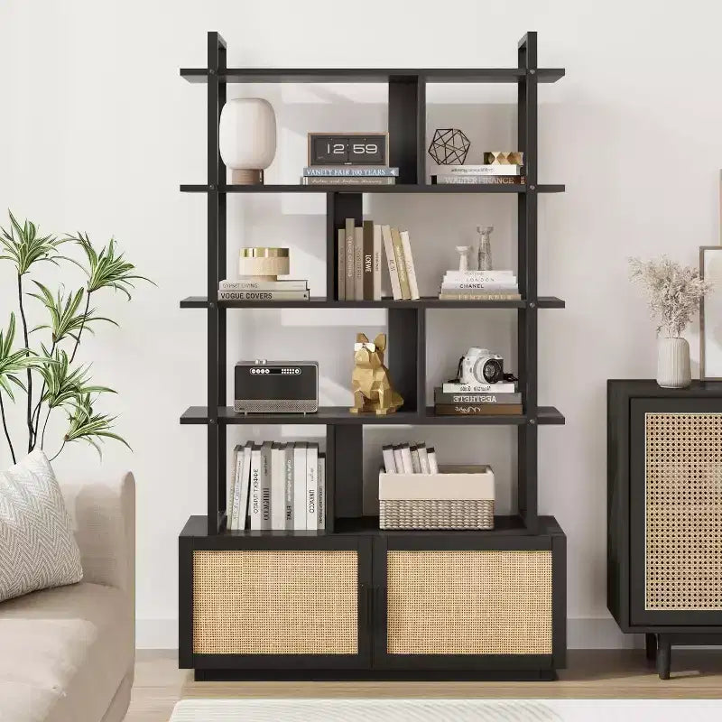 Bibliothèque industrielle de 180 cm avec meuble de rangement – 4 niveaux, marron
