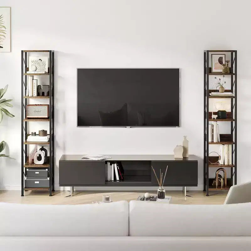 Bibliothèque industrielle de 180 cm avec meuble de rangement – 4 niveaux, marron