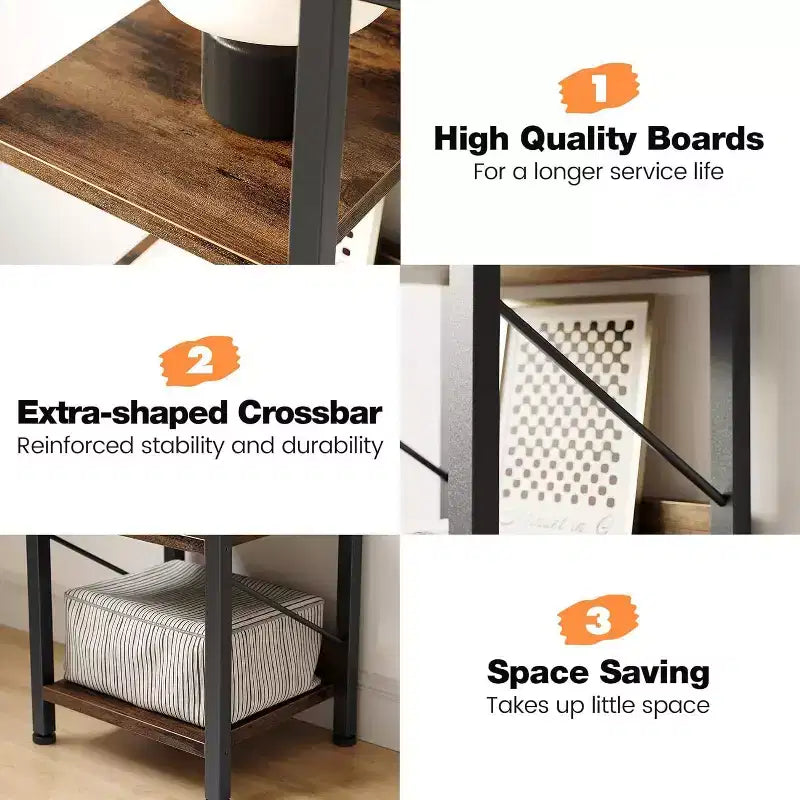 Bibliothèque industrielle de 180 cm avec meuble de rangement – 4 niveaux, marron