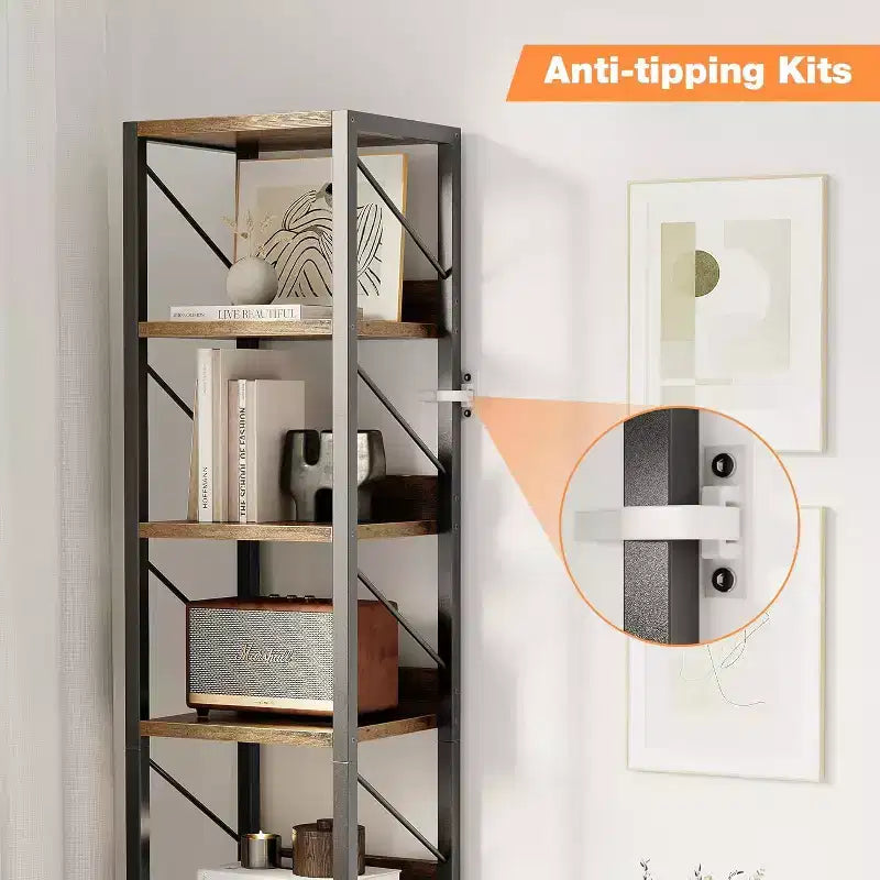 Bibliothèque industrielle de 180 cm avec meuble de rangement – 4 niveaux, marron