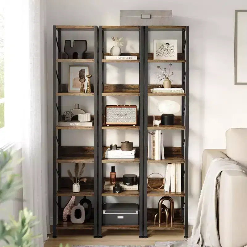 Bibliothèque industrielle de 180 cm avec meuble de rangement – 4 niveaux, marron