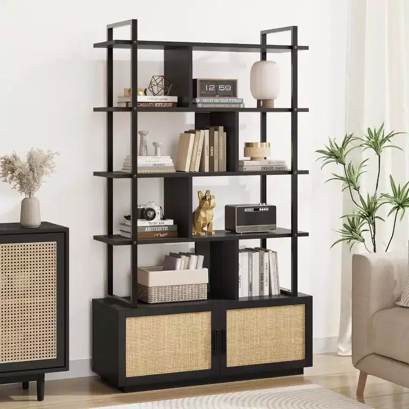 Bibliothèque industrielle de 180 cm avec meuble de rangement – 4 niveaux, marron