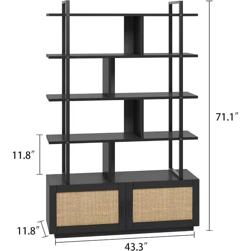 Bibliothèque industrielle de 180 cm avec meuble de rangement – 4 niveaux, marron