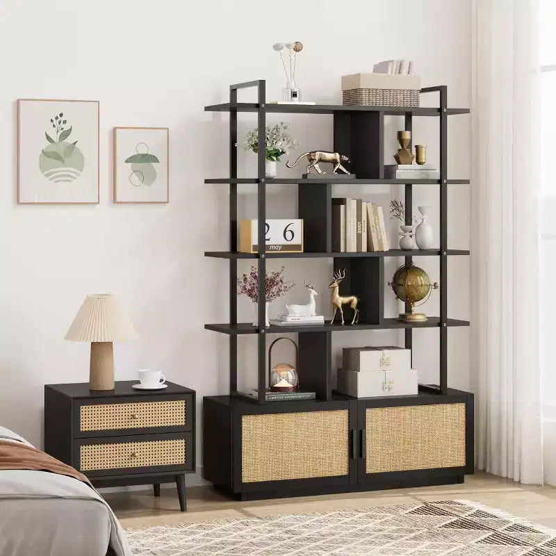 Bibliothèque industrielle de 180 cm avec meuble de rangement – 4 niveaux, marron