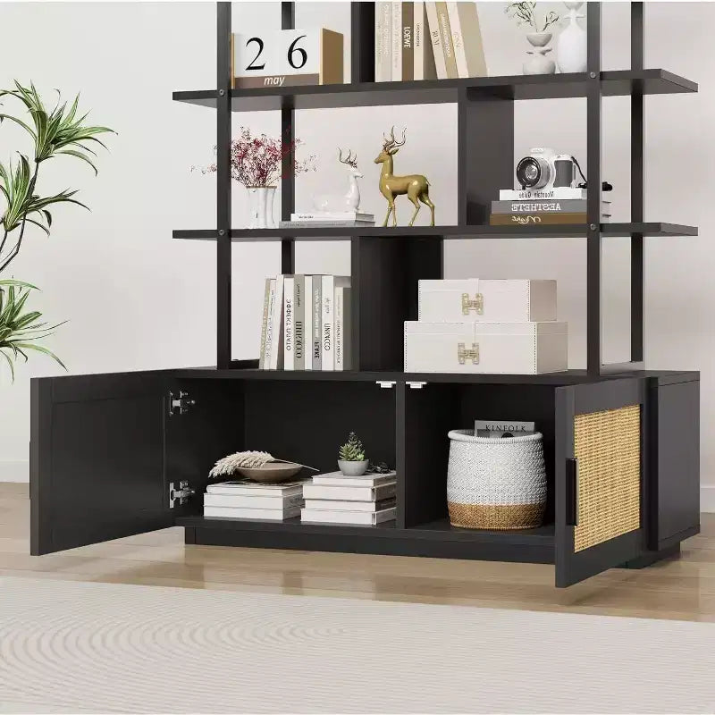 Bibliothèque industrielle de 180 cm avec meuble de rangement – 4 niveaux, marron