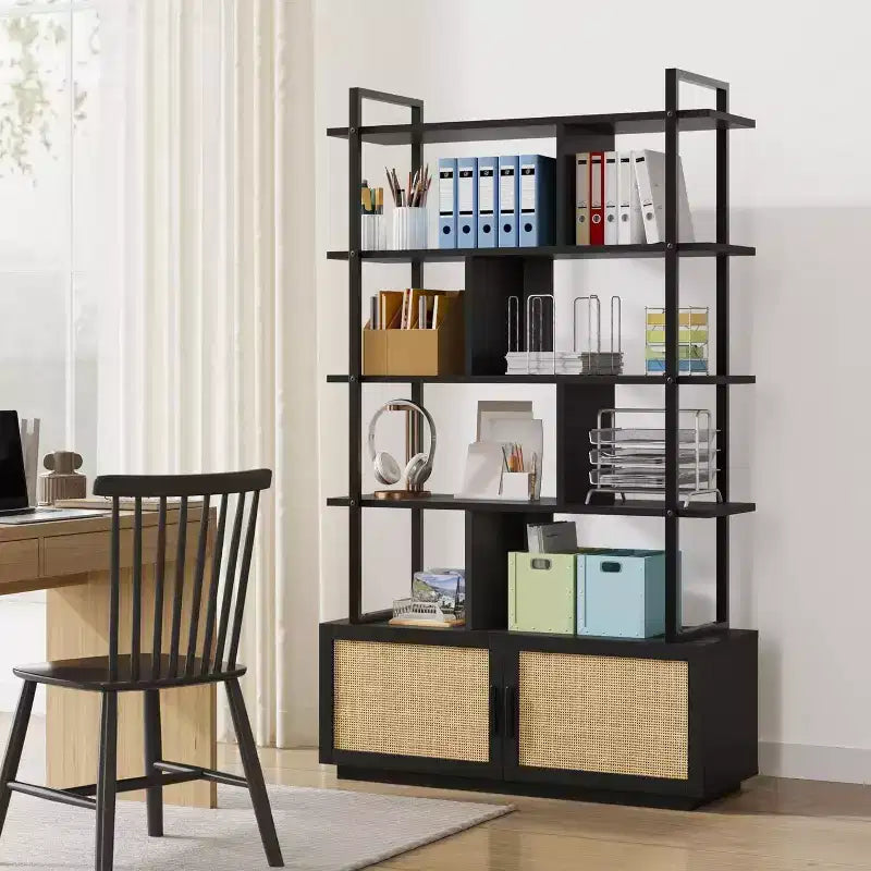 Bibliothèque industrielle de 180 cm avec meuble de rangement – 4 niveaux, marron