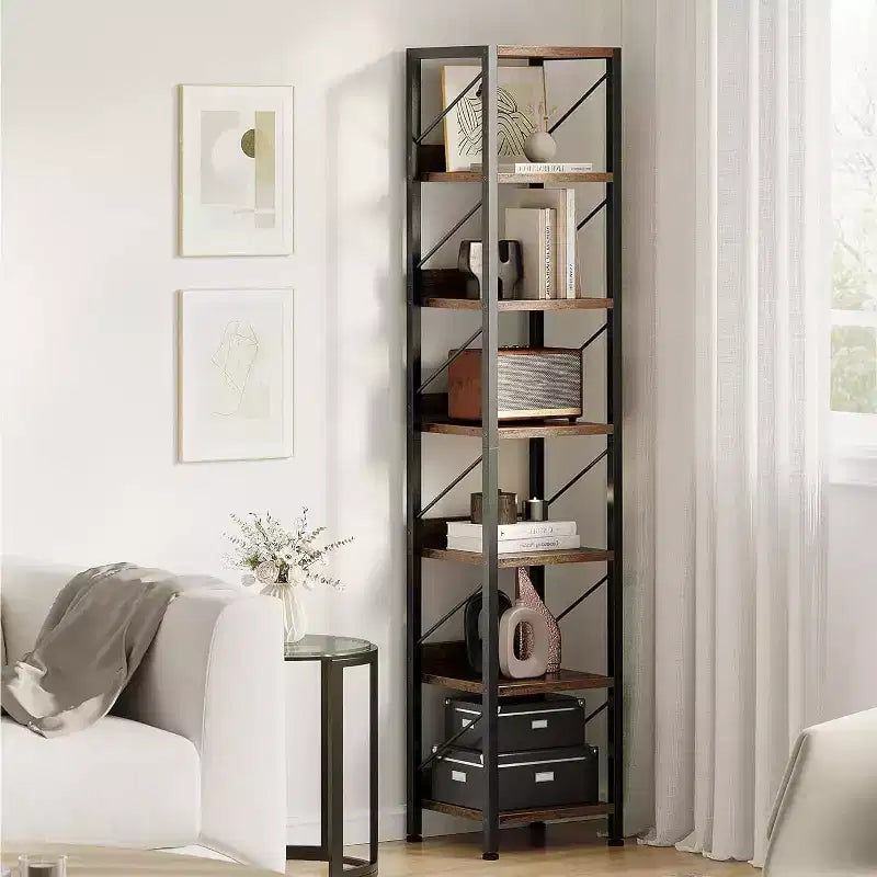 Bibliothèque industrielle de 180 cm avec meuble de rangement – 4 niveaux, marron