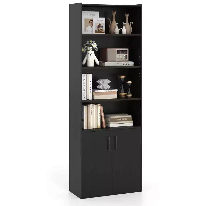 Bibliothèque de 178 cm avec étagères réglables et armoire à 2 portes – Étagère d'exposition polyvalente