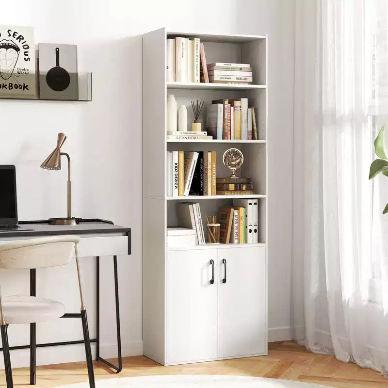 Bibliothèque de 178 cm avec étagères réglables et armoire à 2 portes – Étagère d'exposition polyvalente