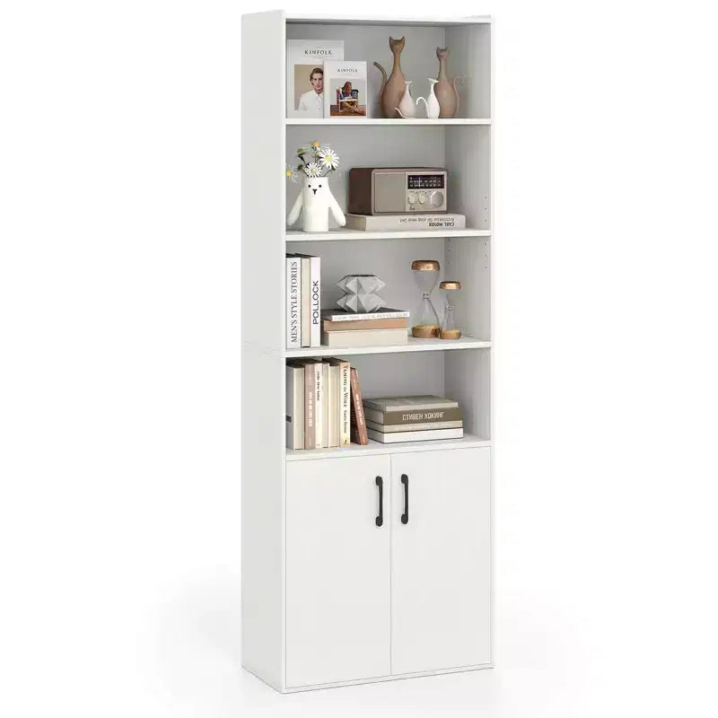 Bibliothèque de 178 cm avec étagères réglables et armoire à 2 portes – Étagère d'exposition polyvalente