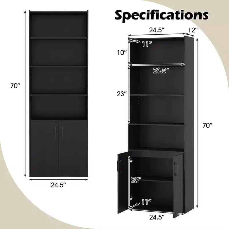 Bibliothèque de 178 cm avec étagères réglables et armoire à 2 portes – Étagère d'exposition polyvalente