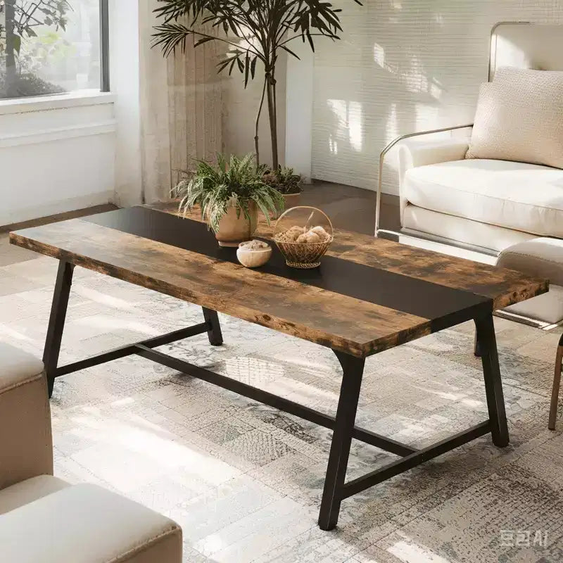 Table de salle à manger rectangulaire de 180 cm pour 6 à 8 personnes – Marron rustique et noir