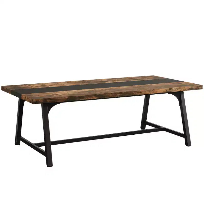 Table de salle à manger rectangulaire de 180 cm pour 6 à 8 personnes – Marron rustique et noir