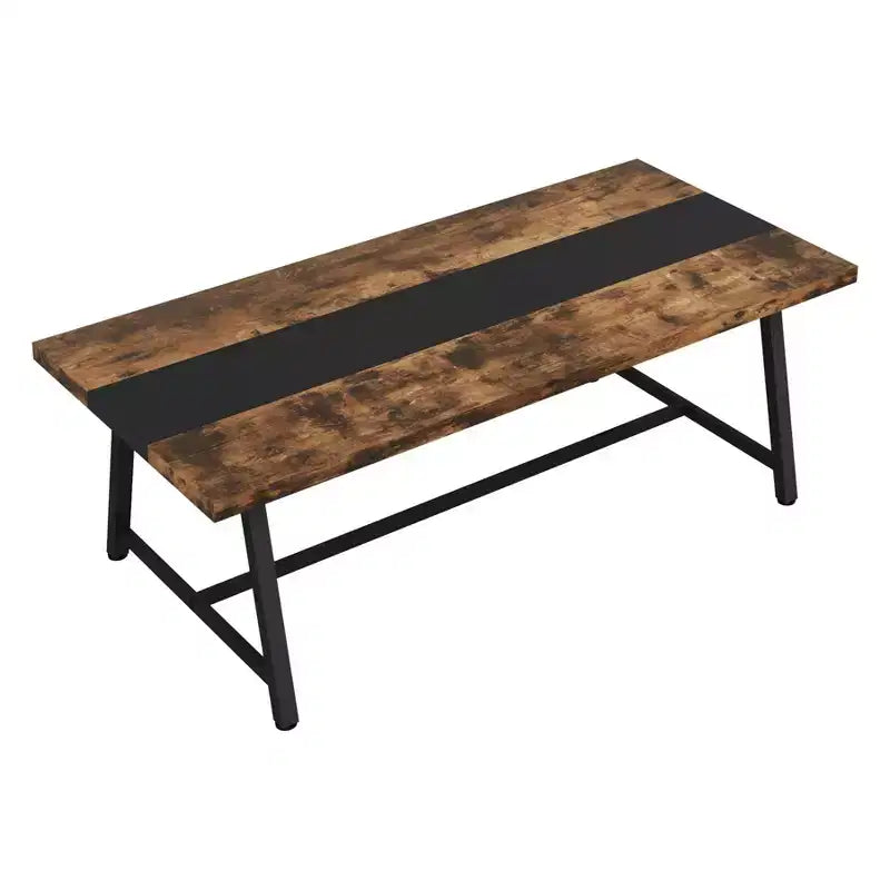 Table de salle à manger rectangulaire de 180 cm pour 6 à 8 personnes – Marron rustique et noir