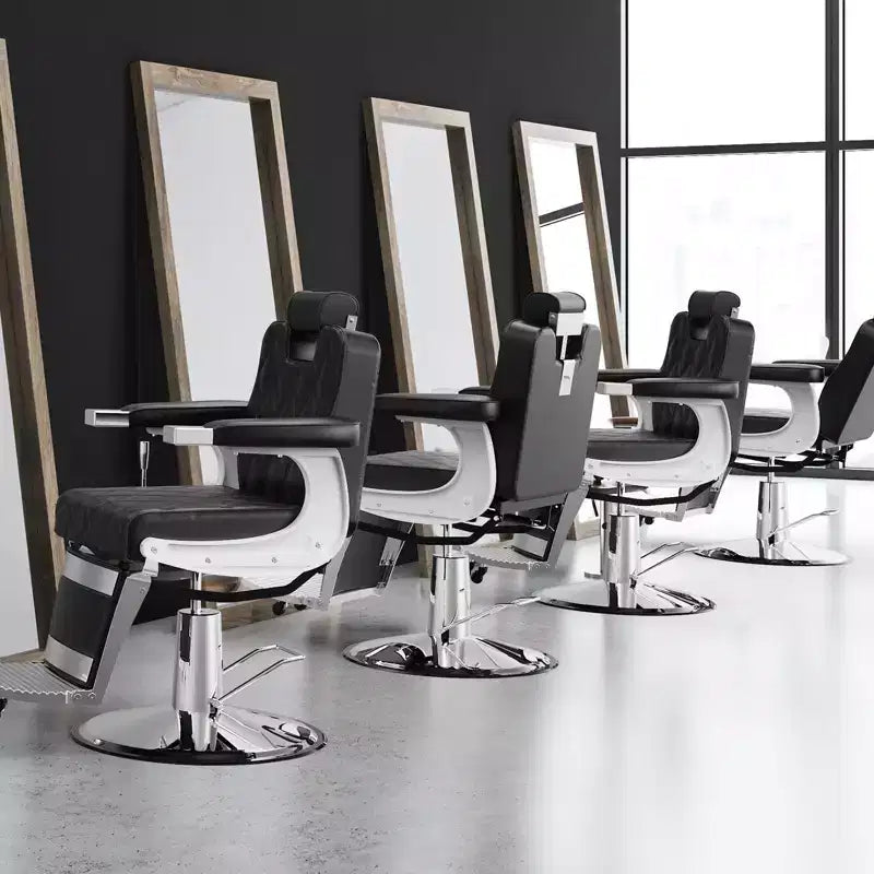 Fauteuil de barbier inclinable hydraulique ultra-résistant moderne avec surpiqûres en losanges