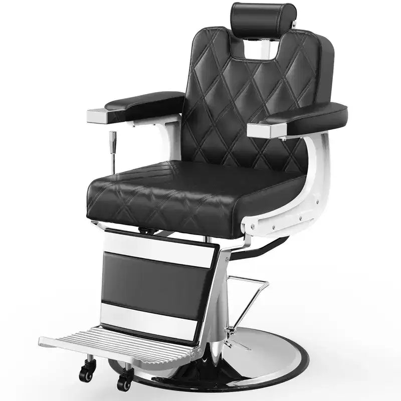 Fauteuil de barbier inclinable hydraulique ultra-résistant moderne avec surpiqûres en losanges