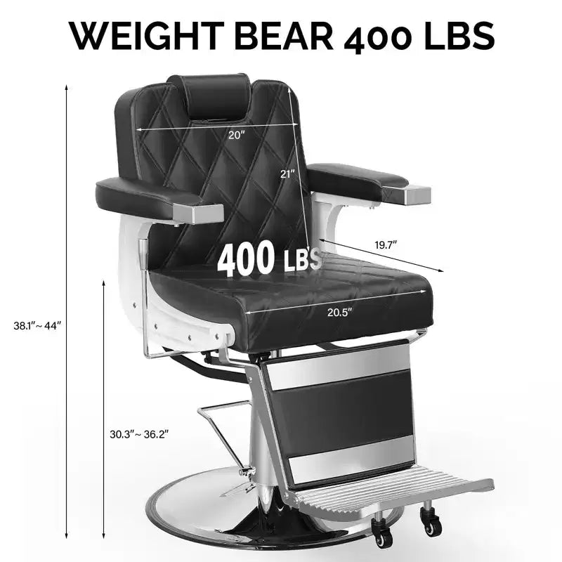 Fauteuil de barbier inclinable hydraulique ultra-résistant moderne avec surpiqûres en losanges