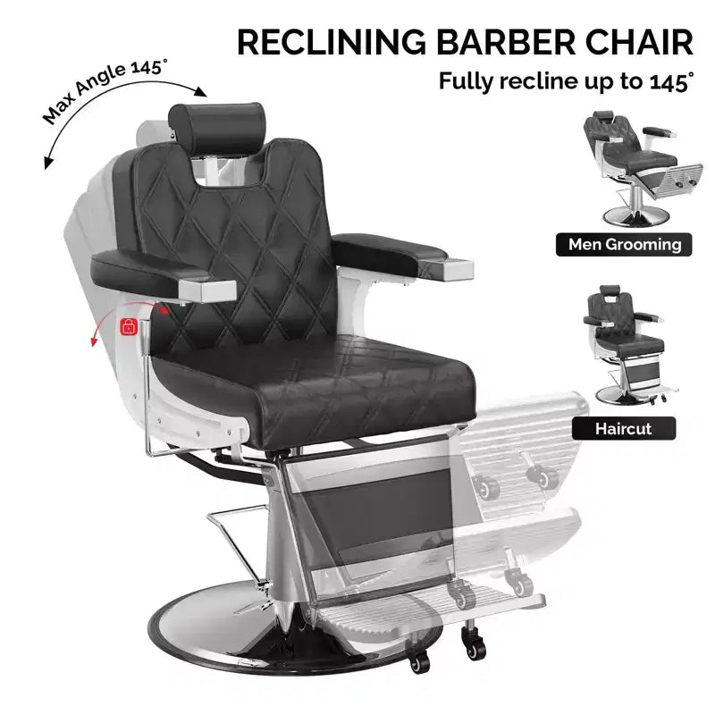 Fauteuil de barbier inclinable hydraulique ultra-résistant moderne avec surpiqûres en losanges