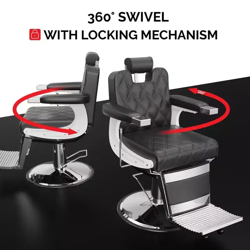 Fauteuil de barbier inclinable hydraulique ultra-résistant moderne avec surpiqûres en losanges