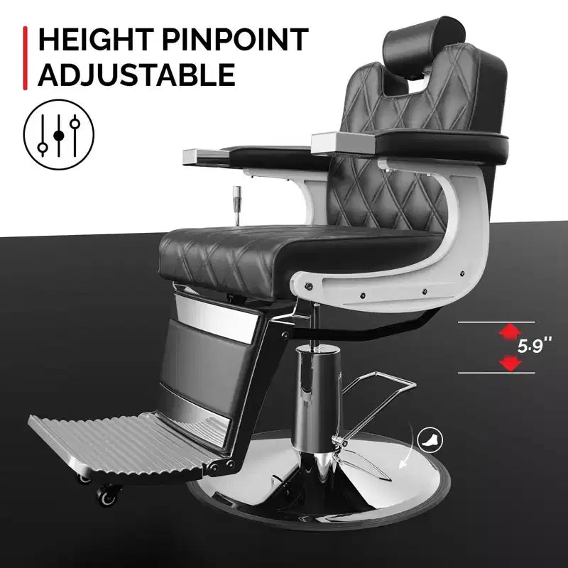 Fauteuil de barbier inclinable hydraulique ultra-résistant moderne avec surpiqûres en losanges