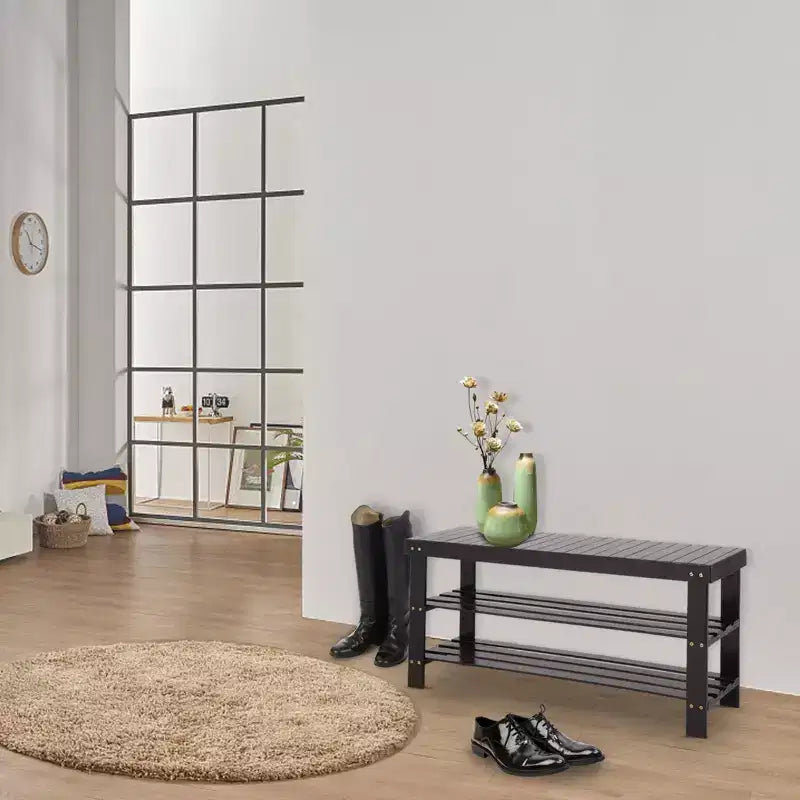 Banc de rangement porte-chaussures en bambou à 3 niveaux, 89 cm de large